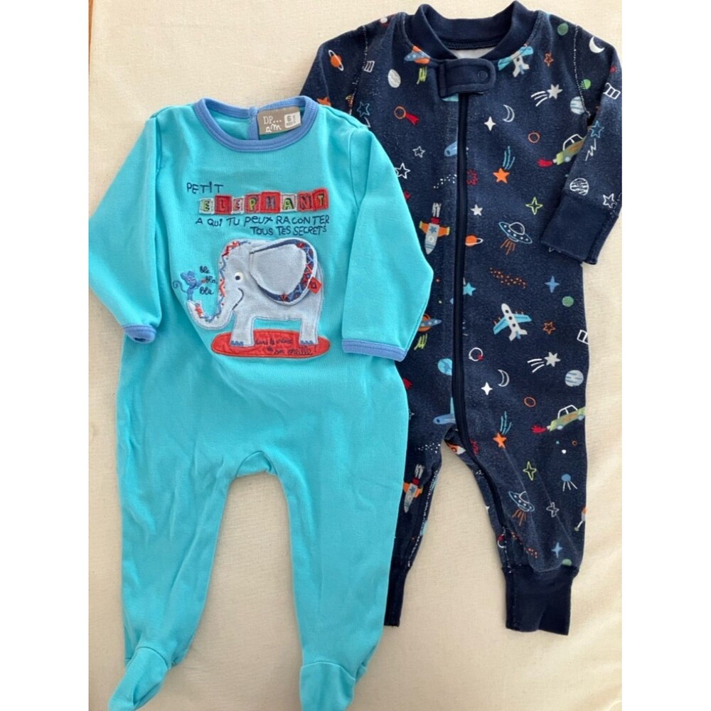 Hanna Andersson & DPAM 6m Footed & Footless Romper Set - Aqua & Navy Space